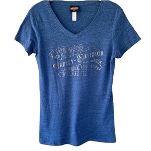 Harley-Davidson Military Womens Blue Short Sleeve Tee T-Shirt Top Size M